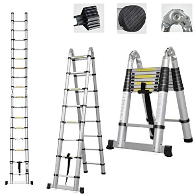 Image of Telescoping Ladder 16.5ft Multi Function Ladders 16 Steps Folding 2.5M+2.5M Expandable Collapsible Easy to Carry Tall for DIY Builders Outdoor Indoor 330lb Load Capacity