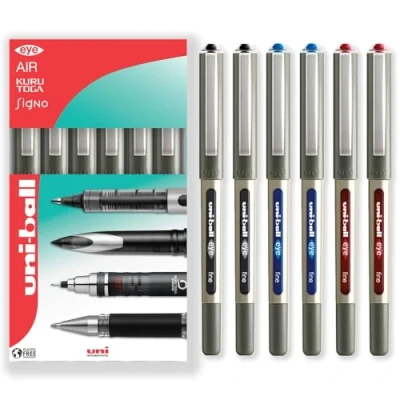 Image of uni ball EYE UB 157 Rollerball Pens 0.7mm Nib In Gift Box Packaging (Pack of 6, Multicolor)