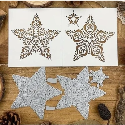 Image of Christmas Star Lace Metal Die Cuts,Merry Snowflake Cutting Dies Cut Stencils DIY Scrapbooking Decorative Embossing Paper Card Making