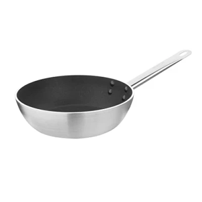 Image of Vogue CB904 Non Stick Teflon Flared Saute Pan 240mm Aluminium All Hob Compatible 1.1 Litre Capacity, Silver