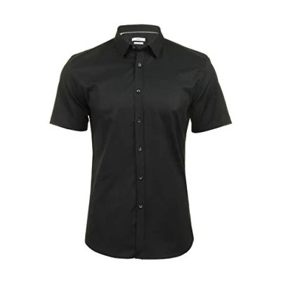 Image of Xact Mens Short Sleeved Poplin Stretch Shirt Slim Fit (Black) L