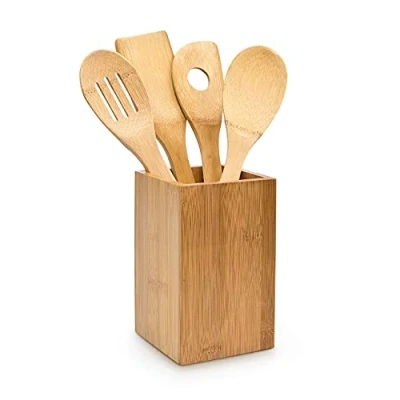 Image of Relaxdays 10014471 Set of 4 kitchen spoons and stand, bamboo