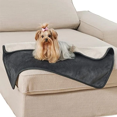 Image of Lesure Waterproof Dog Blanket Washable 80x60cm Puppy Fleece For Small Dogs and Indoor Cats, Personalised Pet Throw Protects Bed Sofa with Soft Plush, Grey Black