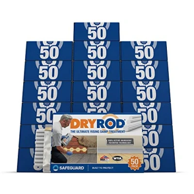 Image of Dryrod Damp Proofing Rods (50 Pack x 20) BBA Approved Rising Treatment, Stronger Than DPC Injection Creams. Coverage 120m