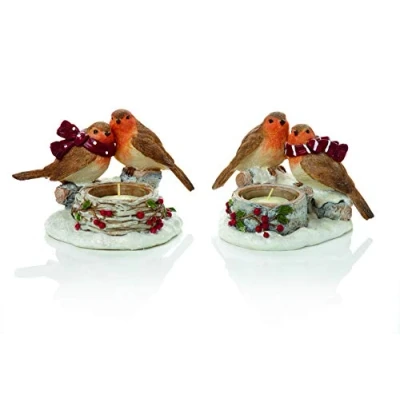 Image of Premier Decorations Robin Tea Light Candle Holders Set of 2