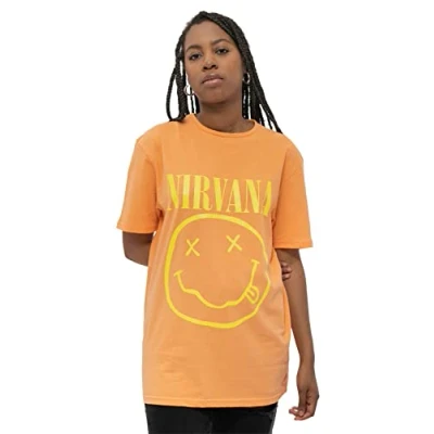 Image of Nirvana T Shirt Yellow Smile Band Logo Official Unisex Orange L