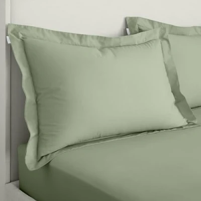 Image of Bianca 200 Thread Count Cotton Percale Oxford Pillowcase Pair Sage Green