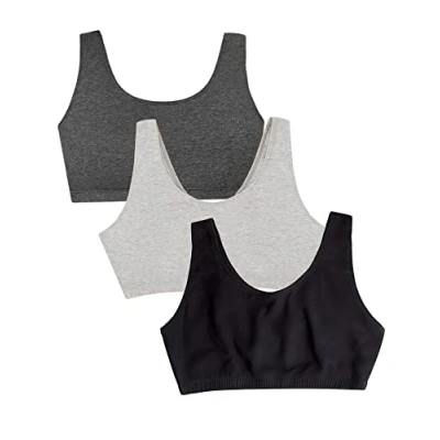 Image of Fruit of the Loom Women&#039;s Built Up Tank Style Sports Bra, Opaque, Black/Heather Grey/Charcoal, 44 Plus (Pack 3)