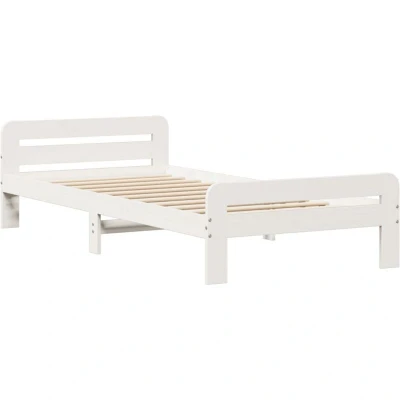 Image of vidaXL Small Single Bed Frame Solid Pine Wood White Functional Headboard and Footboard Stable Durable 75x190 cm Assembly Required