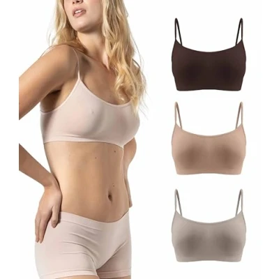 Image of Risalti Bras for Women Wireless Bra Narrow Shoulder 3 Pack Bralettes Light Support, Women&#039;s Microfibre, Seamless Bra, Comfort Womens Bras, Ladies Made in Italy