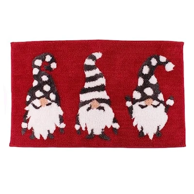 Image of Fusion Christmas Gonks Bath Mat (50 x 80cm) Super Soft &amp; Absorbent Gnomes Bathroom in Red Decorations for Accessory