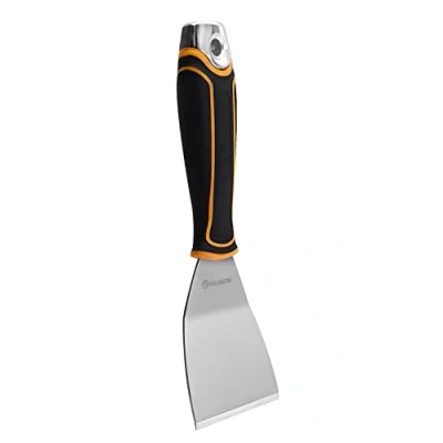 Image of ROLLINGDOG Wallpaper Scraper 3&quot; Heavy Duty Stainless Steel Bent Putty Glazing Knife with Ergonomic Rubber Handle Removal Tool for Drywall, Paint Stripping