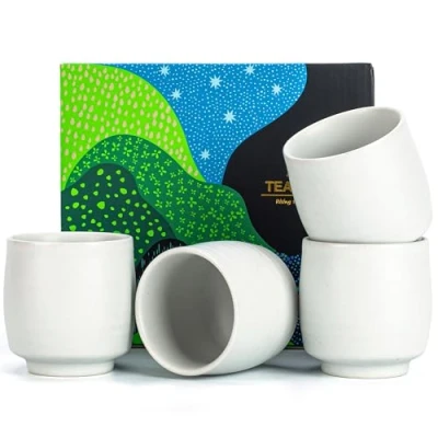 Image of TEANAGOO Chinese Tea Cup For W08,5.8 oz,Ruware,ivory white,4 pcs/Box,TC07,Chinese Cups,japanese cup,green cups,Asian Cups No Handles…