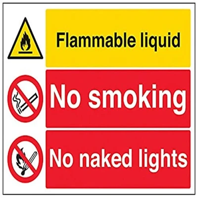 Image of V Safety Flammable Liquid/No Smoking/No Naked Lights Warning Sign 400mm x 300mm 1mm Rigid Plastic