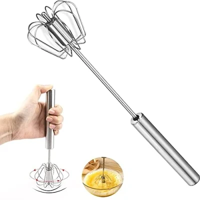 Image of Semi Auto Eggs Whisk, Stainless Steel Egg Beater Rotary Whisk Blender Hand Push Mixer Stirrer for Easy Baking Blending Whisking Beating &amp; Stirring