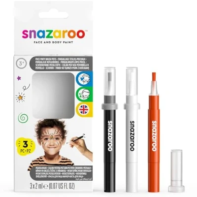 Image of Snazaroo Brush Pens, Halloween Pack of 3, Safe and Non Toxic, Precision Nib, for Ages 3+,