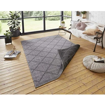 Image of NORTHRUGS Corsica Indoor and Outdoor Rug 120 x 170 cm Reversible Weatherproof Modern Geometric Pattern Runner for Balcony Patio Garden Conservatory Living Room Waterproof Black Anthracite