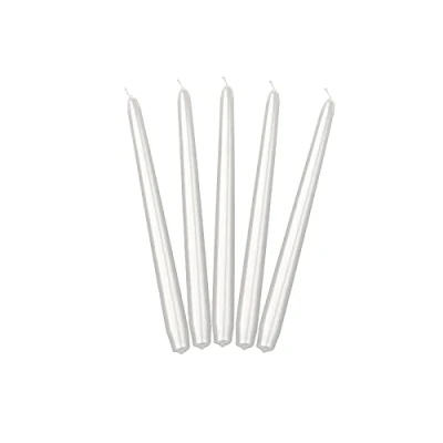 Image of PartyDeco SKMET 070M Table Candle/Taper Candle Tapered Up 24 cm Glossy White Pack of 10