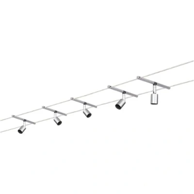 Image of Paulmann 94145 Cable Lighting System Sice Salt Set, Extendable Max 5 x 10 Watt Matt Chrome Wire Suspension Lamp Without Bulbs