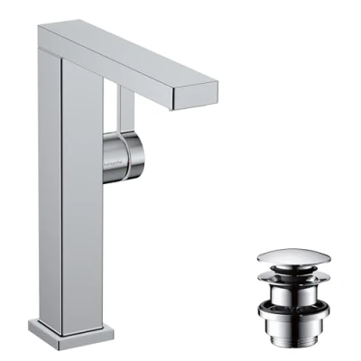 Image of Hansgrohe 73060000 Tecturis E Single Lever Basin Mixer 210 Fine CoolStart EcoSmart Push Open Waste Set, Chrome, spout Height 210mm / Swivel
