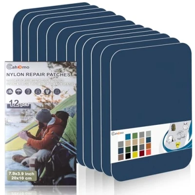 Image of Nylon Repair Patches 20x10 cm 12 pcs Tape Fabric Patch Self Adhesive Outdoor Camping Gear Kit for Tent, Umbrella, Down Jackets, Sleeping Bag, Knapsack （Dark Blue）