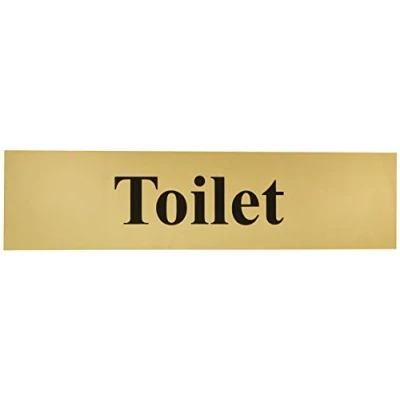 Image of Scan SCA6051 Self adhesive brass effect sign Toilet,White,200 x 50mm