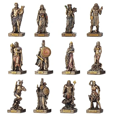 Image of Veronese Design Bronze Finished 12 Olympians Greek Pantheon Miniature Statue Set