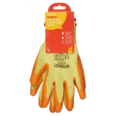 Image of Amtech N2351 Rubber Palm Coated Builders Gloves Large (Size 9), Certified Quality for Heavy Duty Tasks, Yellow/Orange
