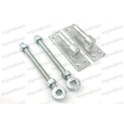 Image of Wyre Direct 2 Heavy Duty Wrought Iron Gate Hinge Brackets, Driveway Hinges Bracket Suitable for Garden Gates, Sheds &amp; Garage Doors 12mm Pins, X 150mm Eye Bolts Galvanised
