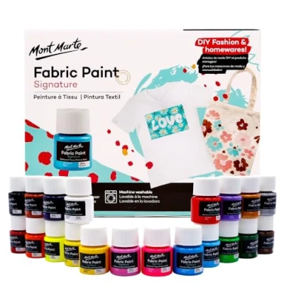 Image of Mont Marte Signature Fabric Paint, 20pc x 20ml (0.7oz), Suitable for DIY Fashion and Homewares
