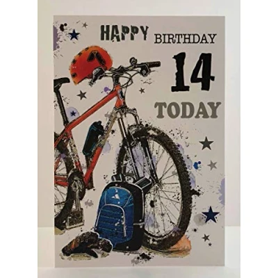 Image of Jonny Javelin Boy Age 14 Happy Today Birthday Card Bicycle