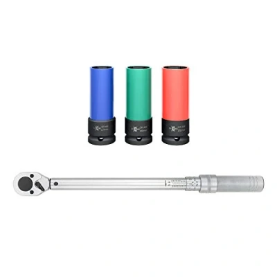 Image of Torque Wrench Set 1/2&quot; 42 219Nm with Impact sockets 17, 19, 21mm from WIESEMANN 1893 I Complete car for Changing Tyres Spanner &amp; Nuts Transport Box 81529