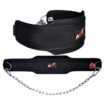 Image of AQF Heavy Duty Dipping Belt with Adjustable 36 inches Stainless Steel Chain for Bodybuilding Weight lifting Weighted Chin Pull Ups 6 wide Neoprene Back Support Dip