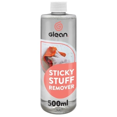 Image of GLEAN Sticky Stuff Remover Liquid 500ml RESIDUE DISSOLVER Removes Glue, Adhesives, Tape, Label Residue, Chewing Gum, Stickers Multi Surface: Wood, Glass, Metal, Tiles, Fabric