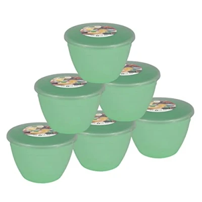 Image of Just Pudding Basins Pastel Colours Green 1 Pint Basin and Clear Lid Pack of 6 Plastic Steaming Bowls