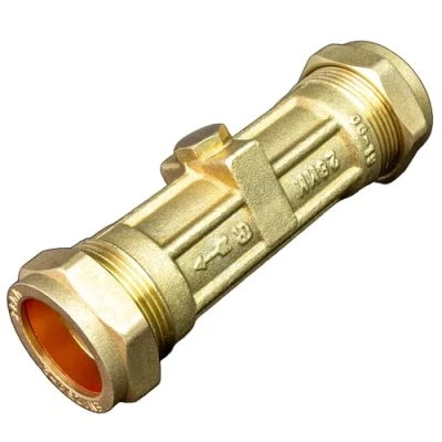 Image of 28mm DZR Double Check Valve WRAS Approved Compression Fitting Non Return One Way Issolation Valves High Flow Rate, Prevents Backflow Corrosion Resistant.