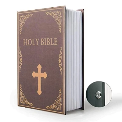 Image of Diversion Book Safe Storage Box, Dictionary Secret Can with Security Combination Lock/Key, Hidden (Bible Combination)