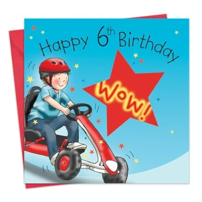 Image of Twizler 6th Birthday Card For Boy with Go Kart Age 6 Boys Gifts Childrens Happy