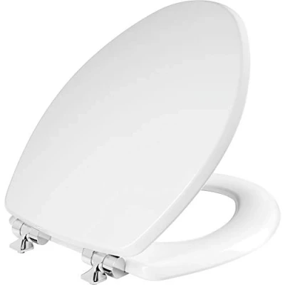 Image of MAYFAIR 126CHSL 000 Benton Toilet Seat with Chrome Hinges Will Slow Close and Never Come Loose, Elongated, Durable Enameled Wood, White
