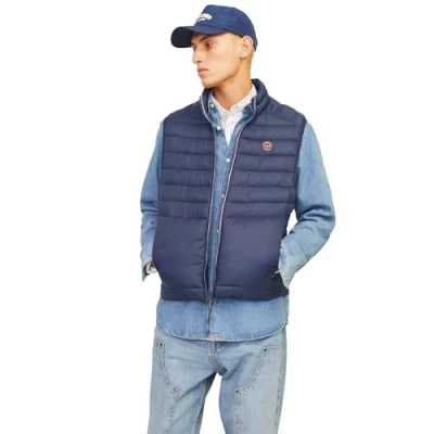 Image of Jack &amp; Jones Mens Sleeveless Gilet Zipper Closure and High Neck Navy Size Medium