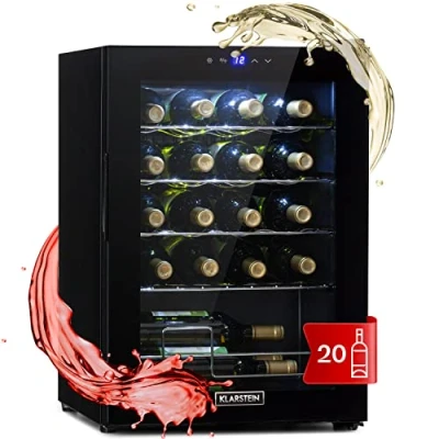 Image of KLARSTEIN Freestanding Wine Cooler Fridge, 53L Single Zone Slimline &amp; Drinks Chiller, Glass Door, 20 Bottle Capacity