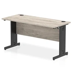 Image of Impulse 1400x600mm Straight Desk Grey Oak Top Black Cable Managed Leg