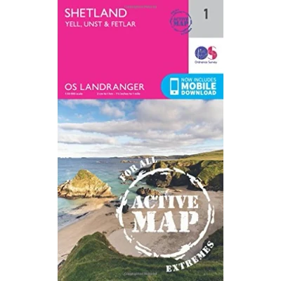 Image of Landranger Active 1 Shetland Yell, Unst and Fetlar Map With Digital Version