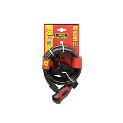 Image of BURG WÄCHTER Spiral Cable Lock with Lighted Keys, incl. 2 Mounting Bracket, Auto Locking, Length: 150 cm, 1345 L, Color Sorted