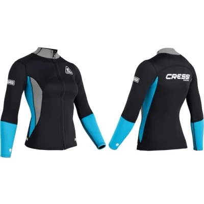 Image of CRESSI Guardian Lady Neoprene Jacket Black/Aquamarine 2mm XL/5 Jacket, for Swimming, Snorkeling, Sup, Surfing, Kayaking and other Water Sports, Black/Aquamarine, XL/5, Women&#039;s
