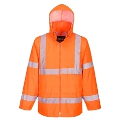 Image of Portwest H440 Men&#039;s Waterproof Hi Vis Rain Jacket Reflective Lightweight Safety Workwear with Pockets and Hood Orange, 6X Large