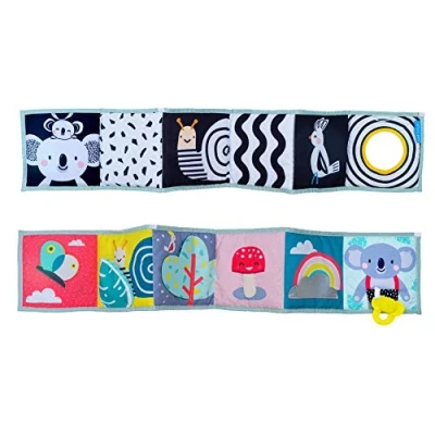 Image of Taf Toys Koala Clip on Pram Book. Double sided Tummy time Sensory Soft Baby Book + Teether &amp; safe Mirror. One Side Black White. Brightly Coloured. Suitable for Boys Girls from Birth