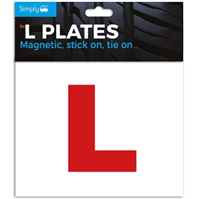 Image of Simply TL2000 Pack of 2, Magnetic/Stick On/Tie On Car L Plates Twin for Learning Drivers, Easy to Attach and Remove, Strong Magnet Strips Vehicles
