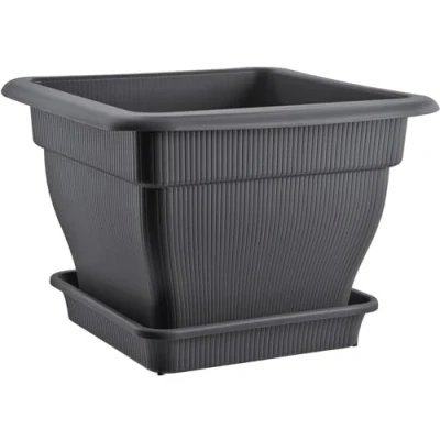 Image of BURI XL Plant Pot, Garden Pots 48 x 35 cm with Water Reservoir and Saucer 33 Litre Pot Against Waterlogging, Anthracite, Terracotta, UV Stable, Frost Proof, Robust (Anthracite)