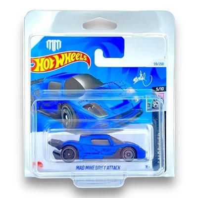 Image of Hot Wheels Mad Mike Drift Attack (Blue) 5/10 HW Modified 2024 59/250 (Short Card) COMES IN A GENUINE KLAS CAR KEEPER PROTECTOR CASE HTC91